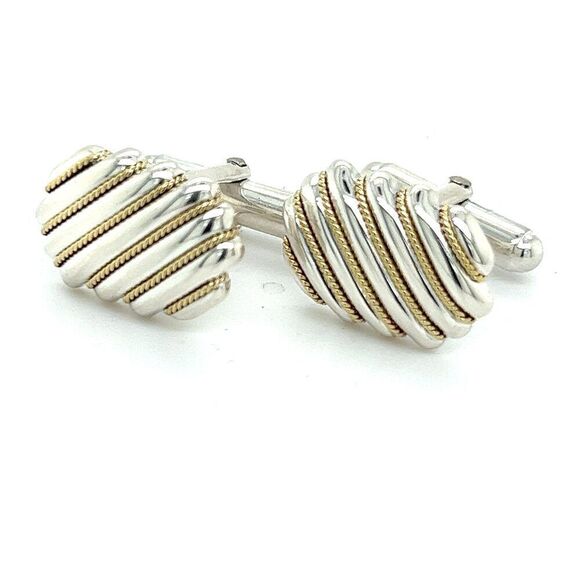 Tiffany & Co Cufflinks 18k Gold + Sterling Silver Estate TIF902 - Picture 5 of 6